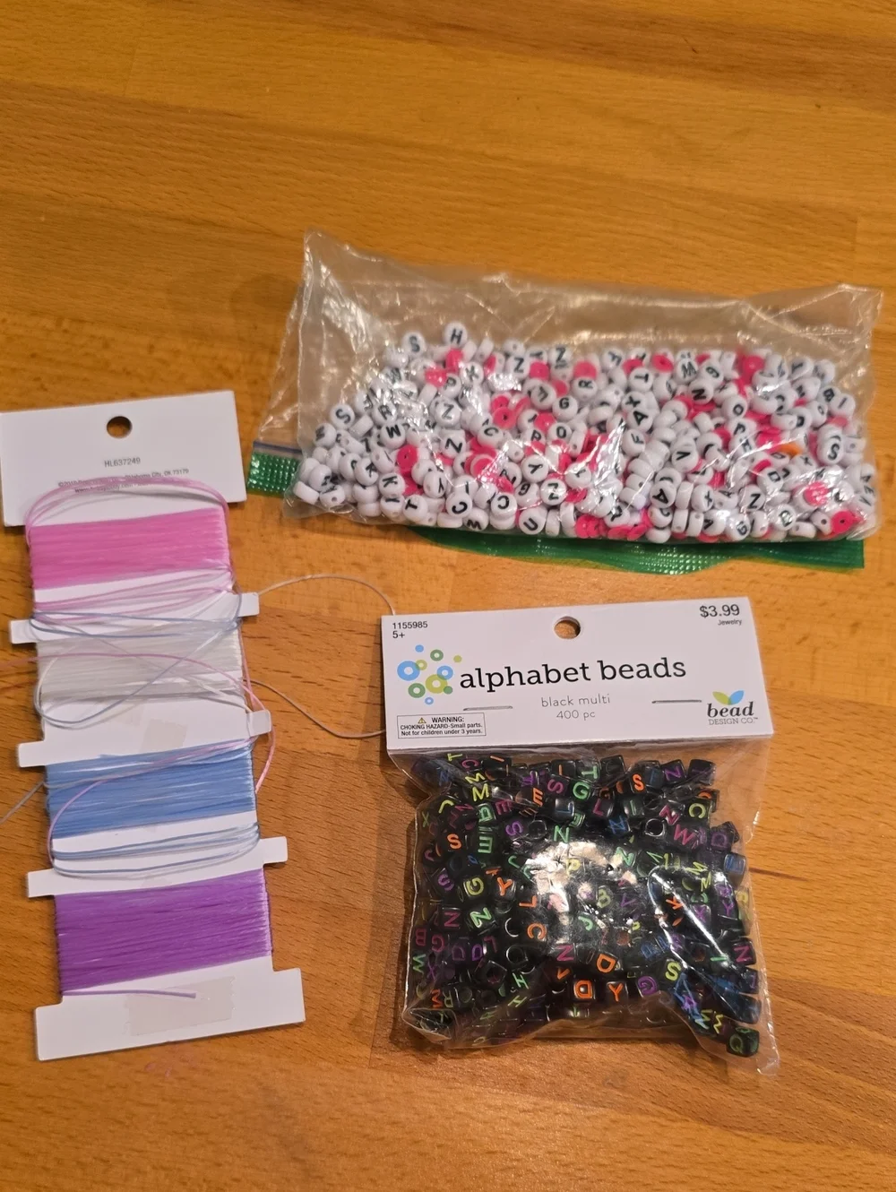 Alphabet Beads & Craft String Set - Pink, White, Black